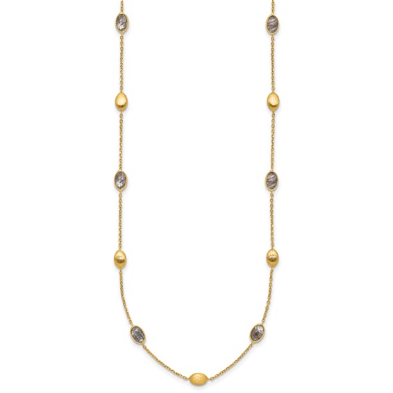 Herco 14K Brushed and Rutilated Quartz Ovals Station 18 Inch Necklace