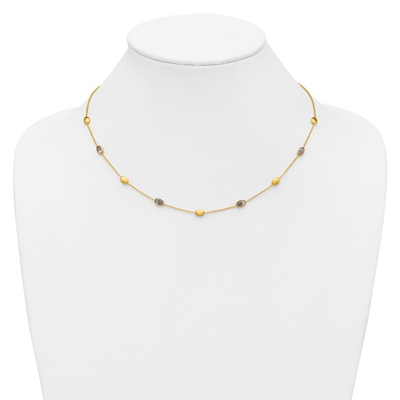 Herco 14K Brushed and Rutilated Quartz Ovals Station 18 Inch Necklace