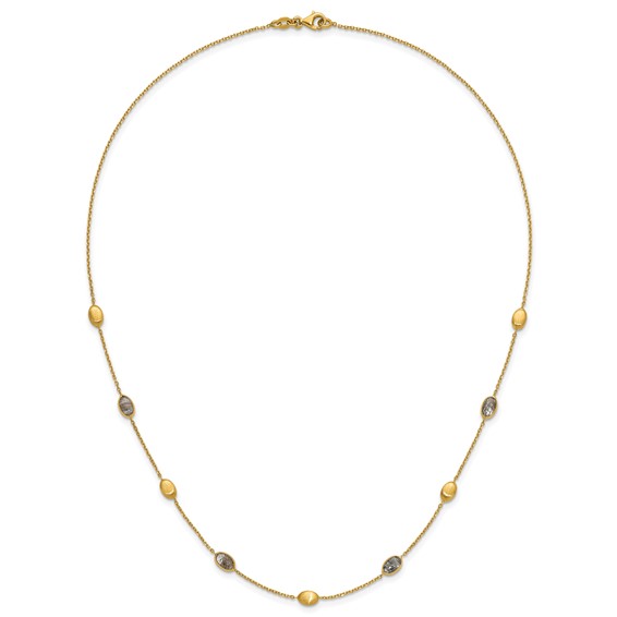 Herco 14K Brushed and Rutilated Quartz Ovals Station 18 Inch Necklace