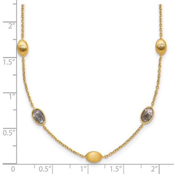 Herco 14K Brushed and Rutilated Quartz Ovals Station 18 Inch Necklace