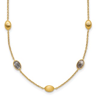 Herco 14K Brushed and Rutilated Quartz Ovals Station 18 Inch Necklace