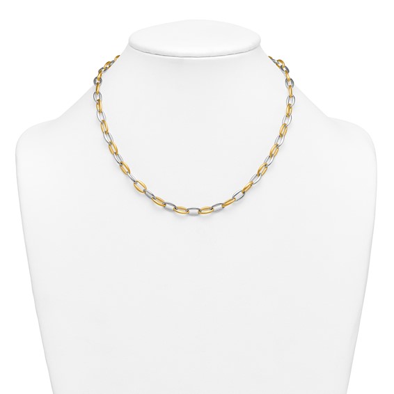 Herco 14K Two-tone Polished and Brushed Link 17.75 Inch Necklace