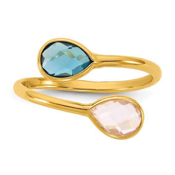 Herco 14K Polished London Blue Topaz and Pink Quartz Teardrop Bypass Ring