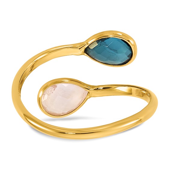 Herco 14K Polished London Blue Topaz and Pink Quartz Teardrop Bypass Ring