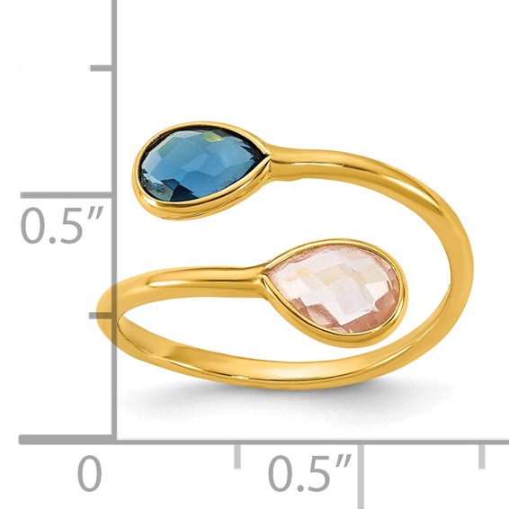 Herco 14K Polished London Blue Topaz and Pink Quartz Teardrop Bypass Ring