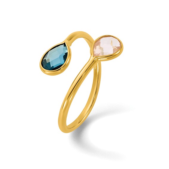 Herco 14K Polished London Blue Topaz and Pink Quartz Teardrop Bypass Ring