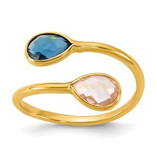 Herco 14K Polished London Blue Topaz and Pink Quartz Teardrop Bypass Ring