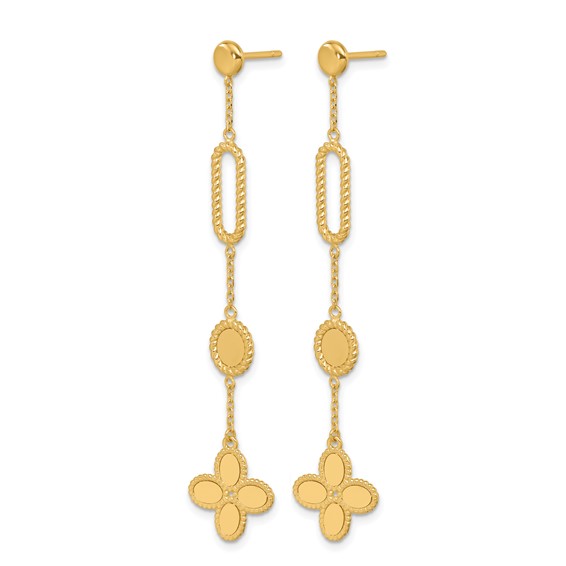 Herco 14K Polished and Twisted Fancy Flower Post Dangle Earrings