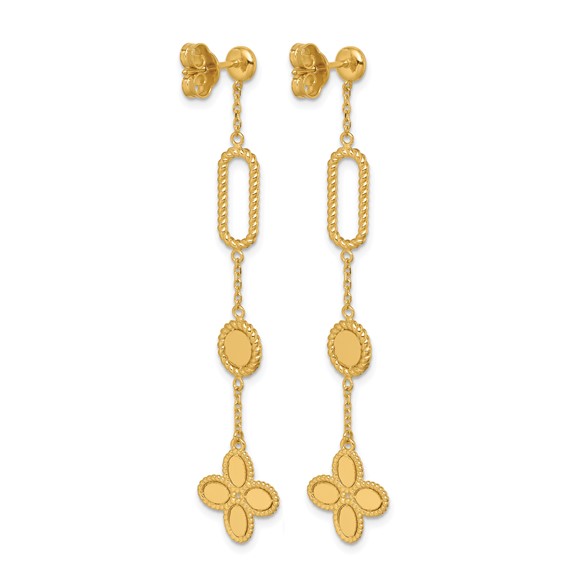 Herco 14K Polished and Twisted Fancy Flower Post Dangle Earrings