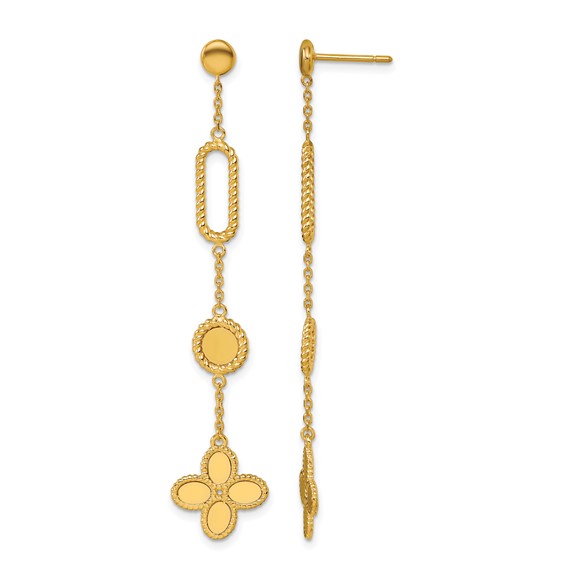 Herco 14K Polished and Twisted Fancy Flower Post Dangle Earrings