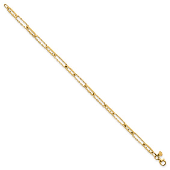 Herco 14K Polished and Textured Paperclip Link 7.5 in Bracelet