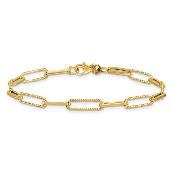 Herco 14K Polished and Textured Paperclip Link 7.5 in Bracelet
