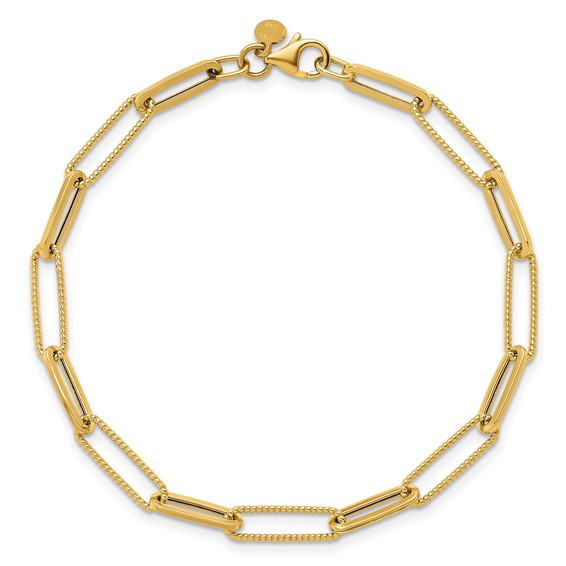 Herco 14K Polished and Textured Paperclip Link 7.5 in Bracelet