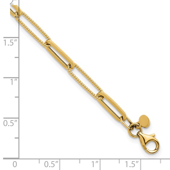 Herco 14K Polished and Textured Paperclip Link 7.5 in Bracelet