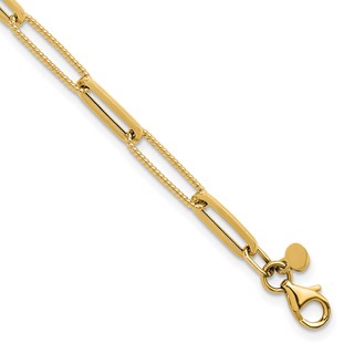 Herco 14K Polished and Textured Paperclip Link 7.5 in Bracelet