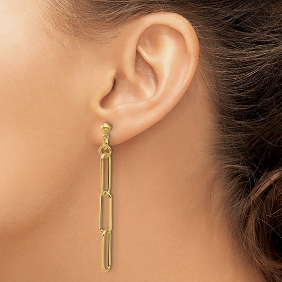 Herco 14K Polished Paperclip Link Post Dangle Earrings