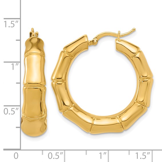 Herco 14K Polished Graduated Bamboo Round Hoop Earrings