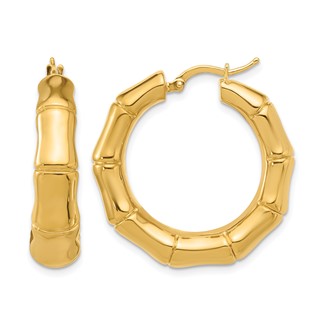 Herco 14K Polished Graduated Bamboo Round Hoop Earrings