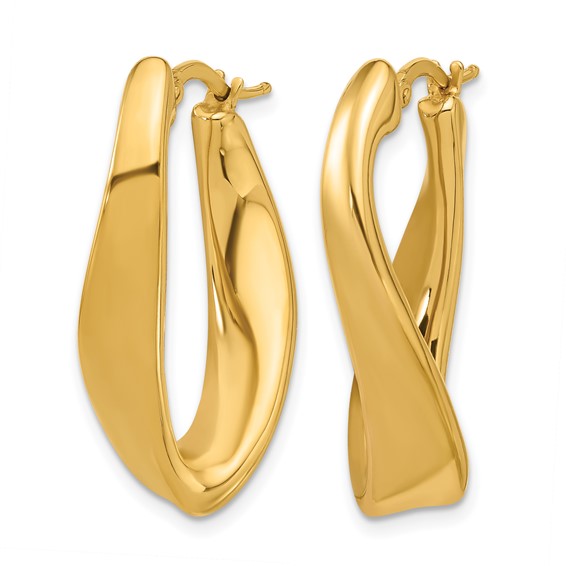 Herco 14K Polished and Twisted Oval Hoop Earrings