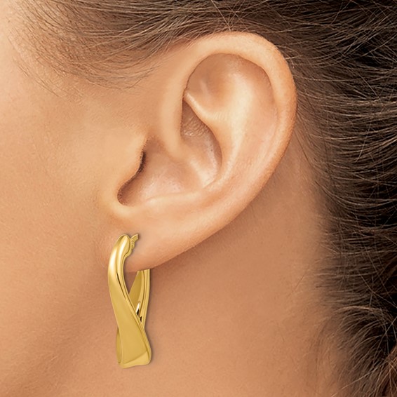 Herco 14K Polished and Twisted Oval Hoop Earrings