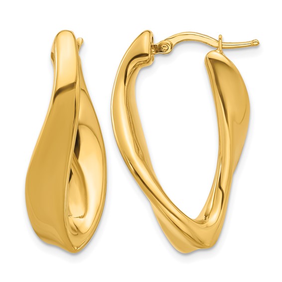 Herco 14K Polished and Twisted Oval Hoop Earrings