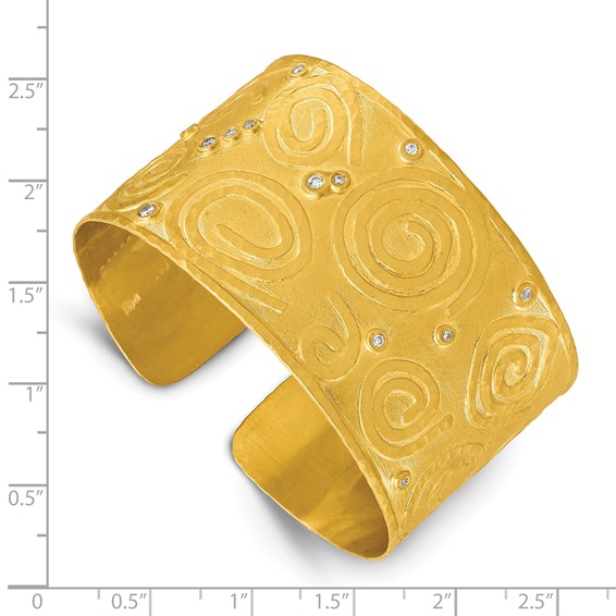 Herco 14K Textured Diamond Solid Circle Pattern Cuff Bangle