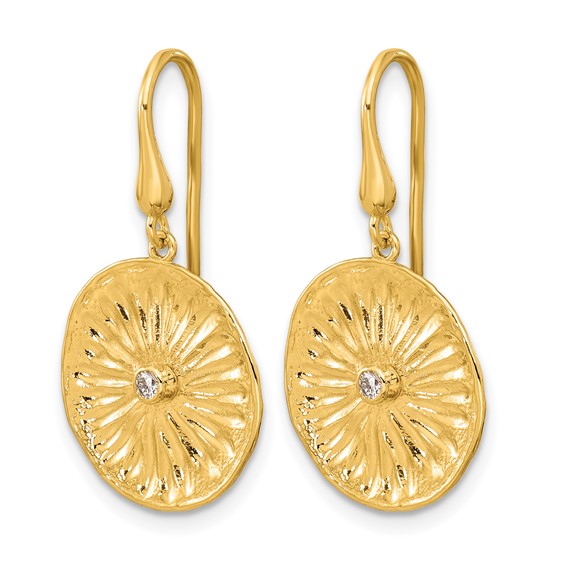 Herco 14K Polished and Textured Diamond Flower Shephard Hook Dangle Earrings