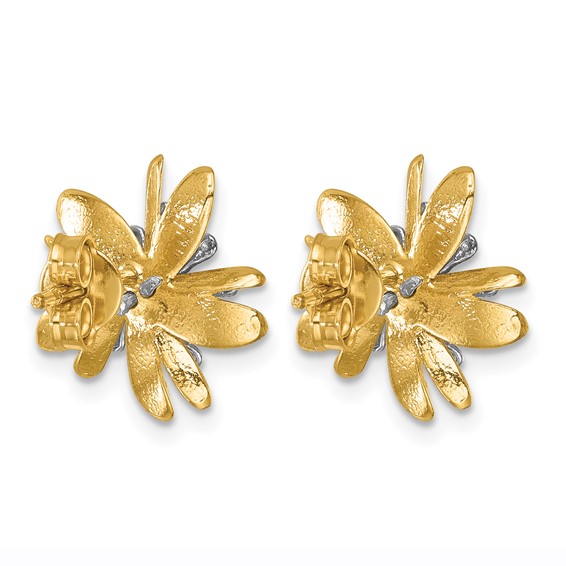 Herco 14K Two-tone Polished and Textured Diamond Flower Post Earrings