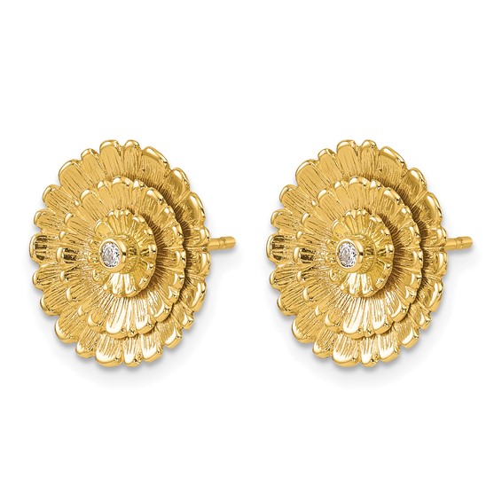 Herco 14K Polished and Textured Diamond Layered Flower Post Earrings