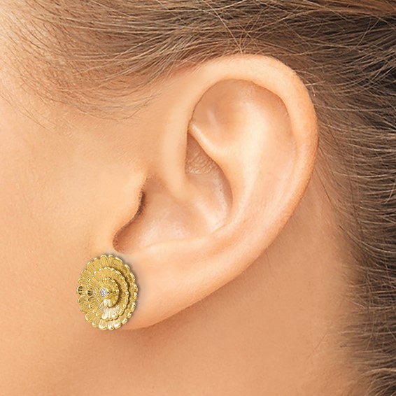 Herco 14K Polished and Textured Diamond Layered Flower Post Earrings