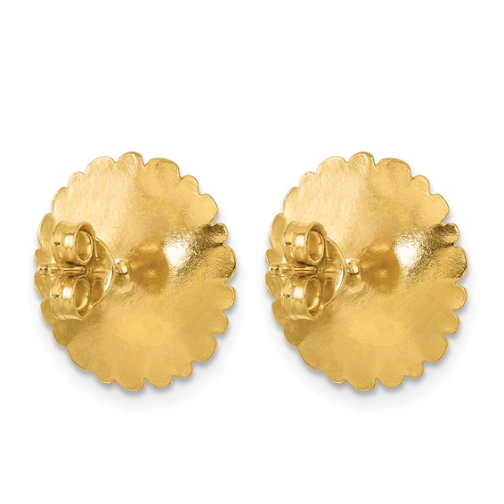 Herco 14K Polished and Textured Diamond Layered Flower Post Earrings