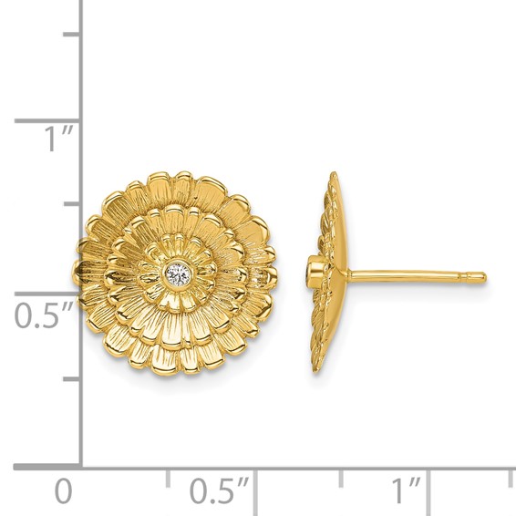 Herco 14K Polished and Textured Diamond Layered Flower Post Earrings