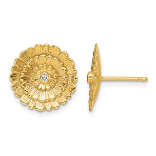 Herco 14K Polished and Textured Diamond Layered Flower Post Earrings