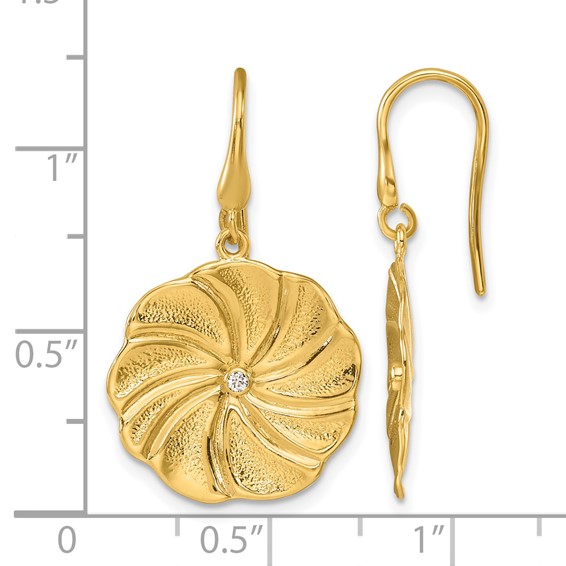 Herco 14K Polished and Textured Diamond Swirl Circle Shephard Hook Dangle Earrings