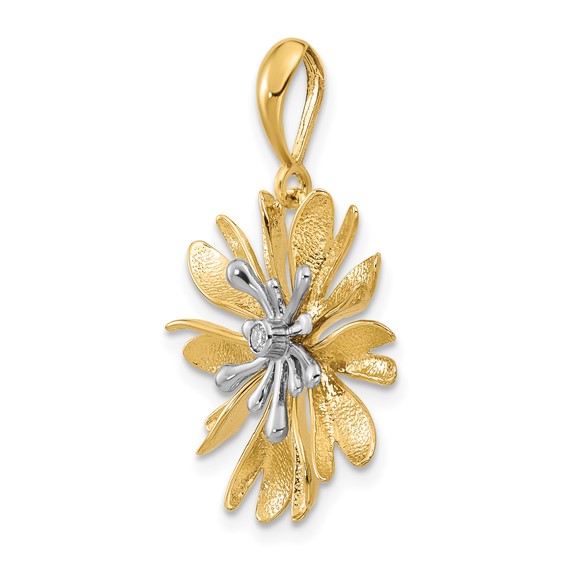 Herco 14K Two-Tone Polished and Textured Diamond Flower Pendant