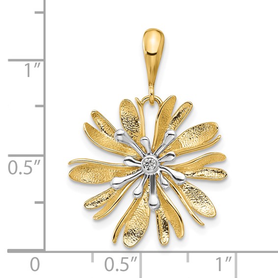 Herco 14K Two-Tone Polished and Textured Diamond Flower Pendant