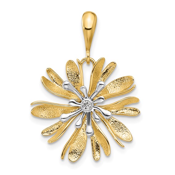 Herco 14K Two-Tone Polished and Textured Diamond Flower Pendant
