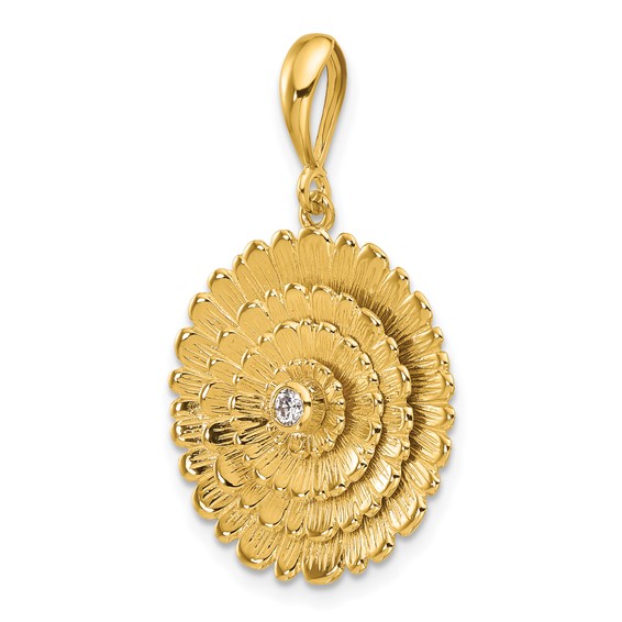 Herco 14K Polished and Textured Diamond Layered Flower Pendant
