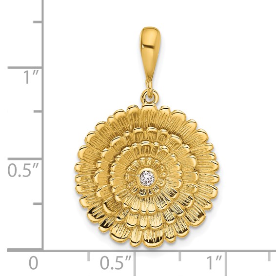 Herco 14K Polished and Textured Diamond Layered Flower Pendant