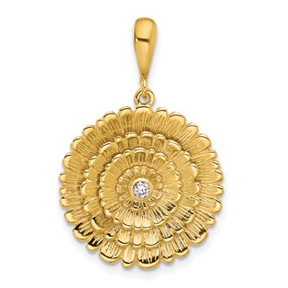 Herco 14K Polished and Textured Diamond Layered Flower Pendant