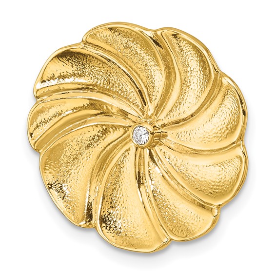 Herco 14K Polished and Textured Diamond Swirl Flower Chain Slide