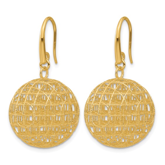 Herco 14K Polished Brushed and Textured Wire Wrapped Circle Shephard Hook Dangle Earrings