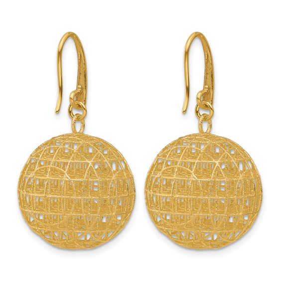 Herco 14K Polished Brushed and Textured Wire Wrapped Circle Shephard Hook Dangle Earrings