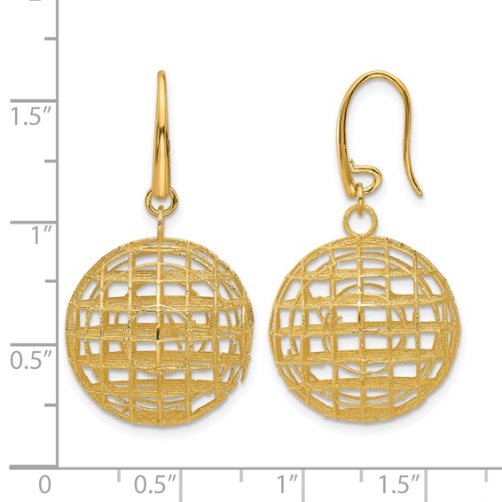 Herco 14K Polished Brushed and Textured Wire Wrapped Circle Shephard Hook Dangle Earrings