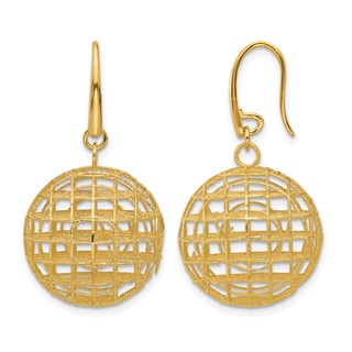 Herco 14K Polished Brushed and Textured Wire Wrapped Circle Shephard Hook Dangle Earrings