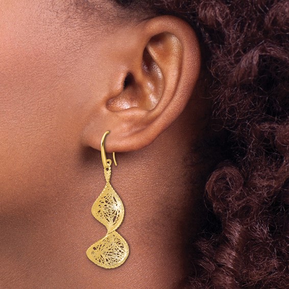 Herco 18K Polished Brushed and Textured Fancy Swirl Shephard Hook Dangle Earrings