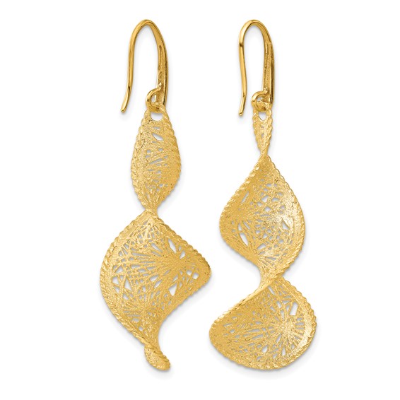 Herco 18K Polished Brushed and Textured Fancy Swirl Shephard Hook Dangle Earrings