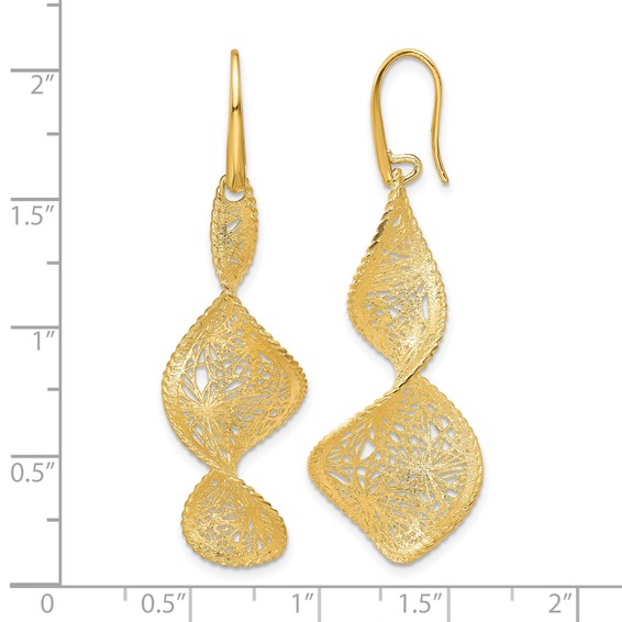 Herco 18K Polished Brushed and Textured Fancy Swirl Shephard Hook Dangle Earrings