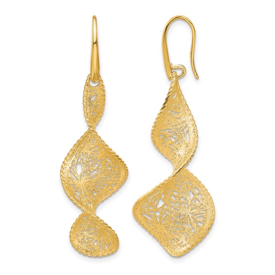 Herco 18K Polished Brushed and Textured Fancy Swirl Shephard Hook Dangle Earrings