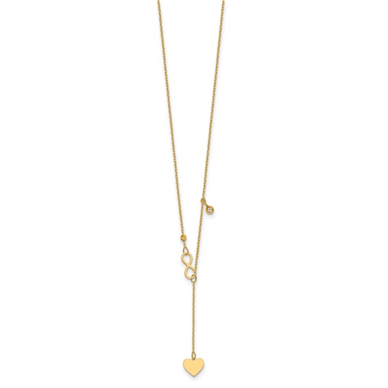 Herco 14K Polished Infinity and Heart Y-Drop with Diamond Accent 16in with 2in Extension Necklace